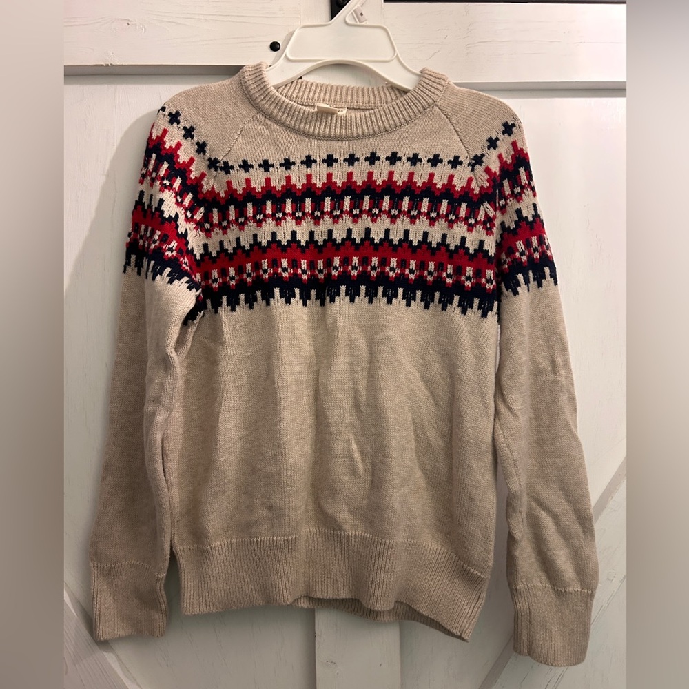 J Crew Crewcuts Gray Sweater with Red and Navy Pattern- Girls L (size 10-11)